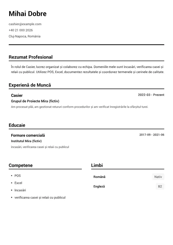 Casier CV – Alb-Negru Clar