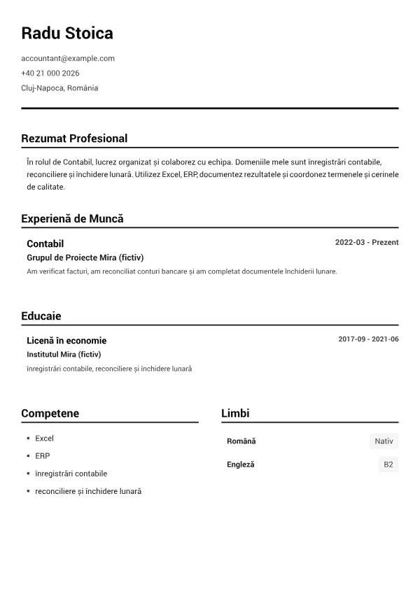 Contabil CV – Alb-Negru Clar