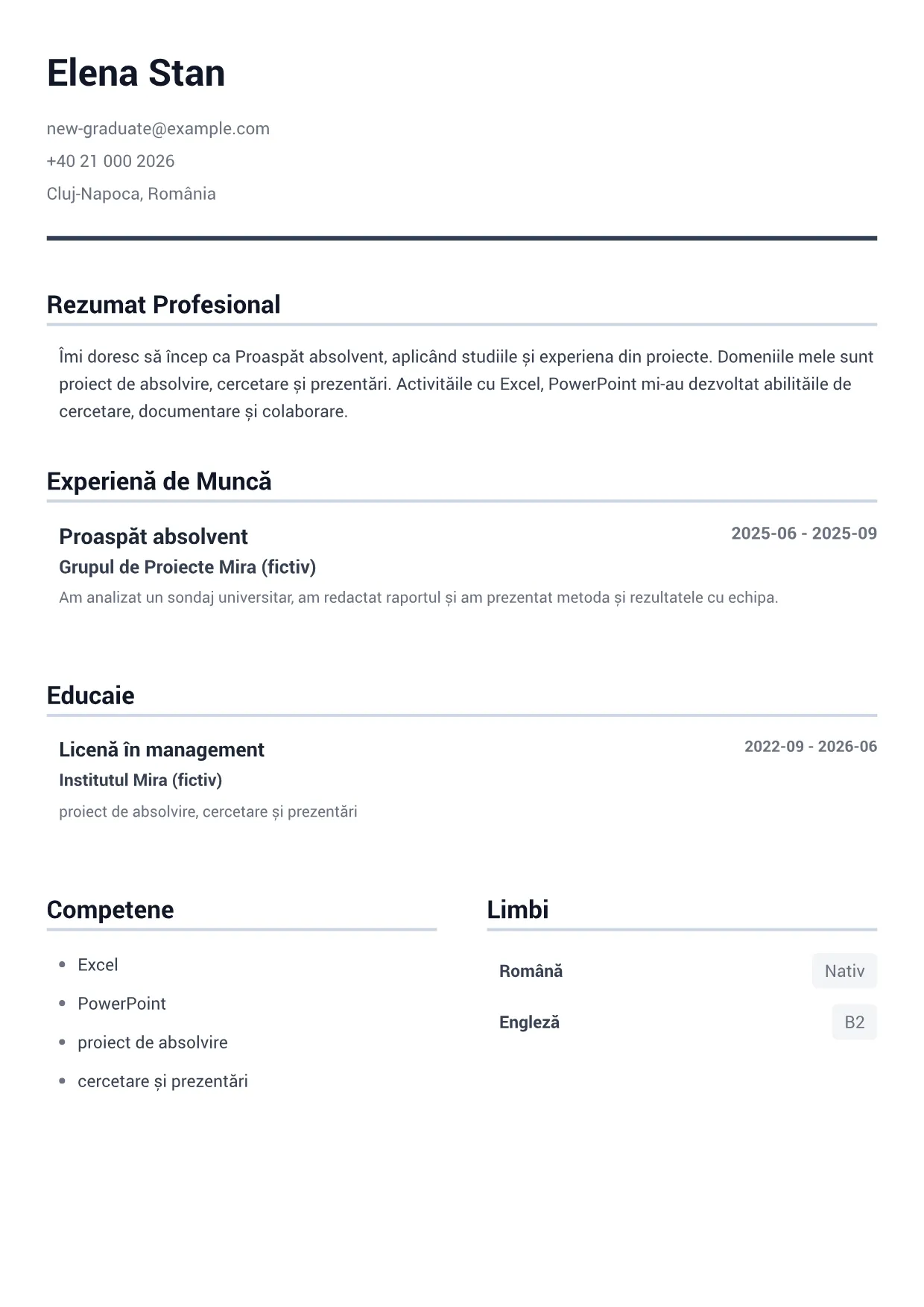 Exemplu de CV Proaspăt absolvent – Gri Minimal (1/1)