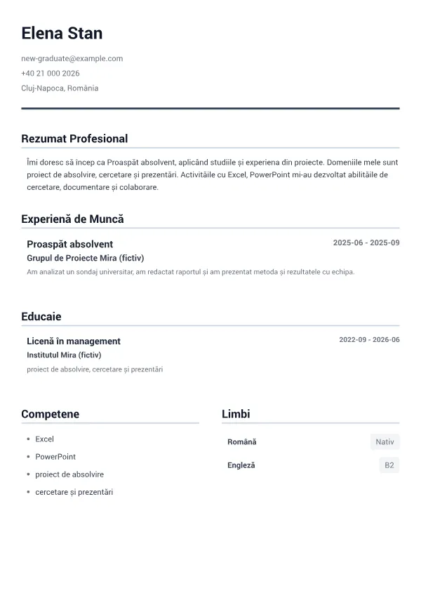 Proaspăt absolvent CV – Gri Minimal