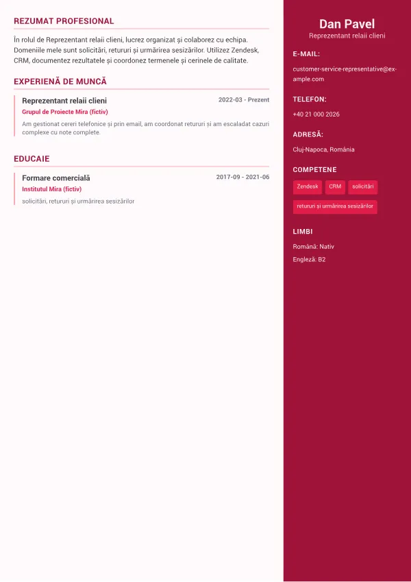 Reprezentant relații clienți CV – Sidebar Color Plus