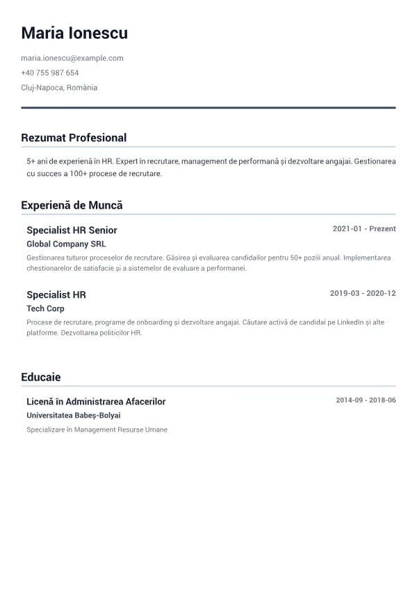Specialist Resurse Umane CV – Gri Minimal