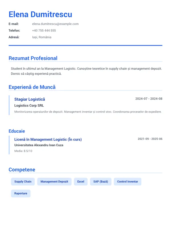 Stagiar Logistică CV – Albastru Executiv