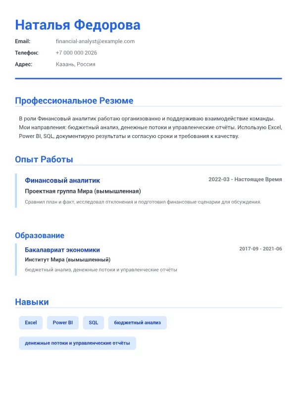 Финансовый аналитик CV – Деловой Синий