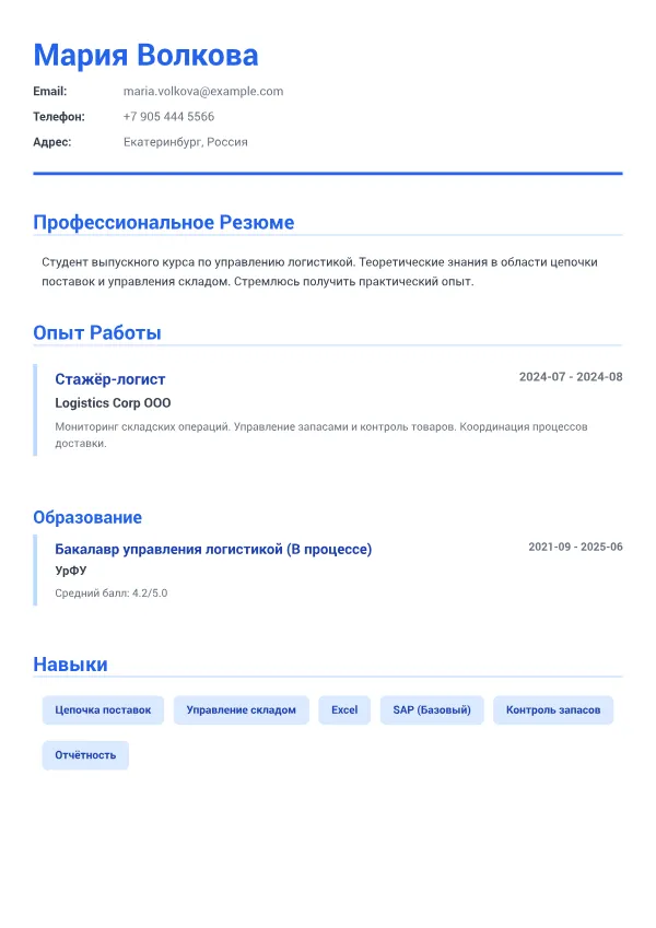 Стажёр-логист CV – Деловой Синий