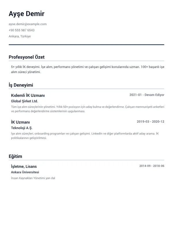 İnsan Kaynakları Uzmanı CV – Minimal Gri