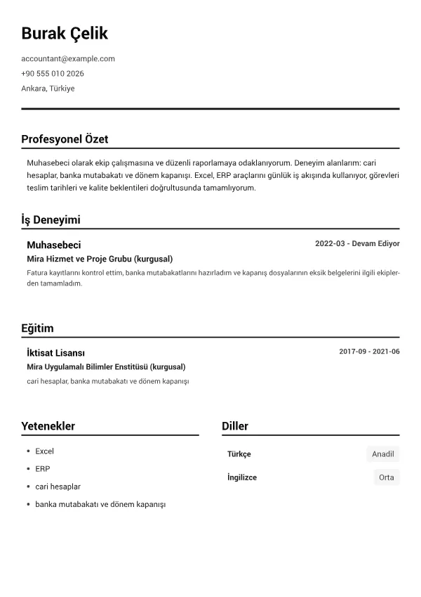 Muhasebeci CV – Siyah Beyaz Net