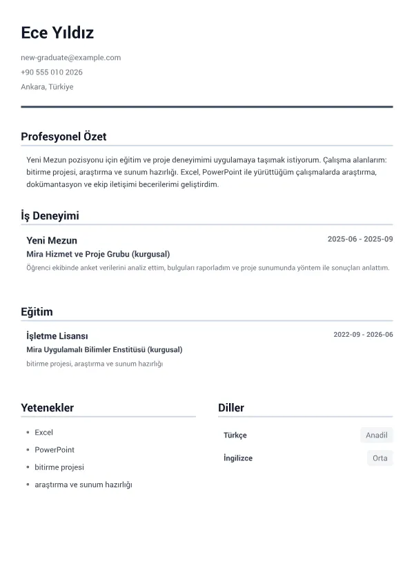 Yeni Mezun CV – Minimal Gri