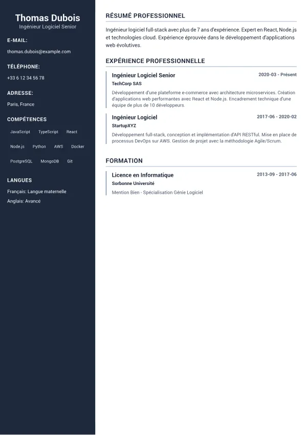 Sidebar Professionnel